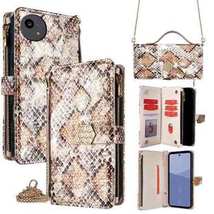 For Sharp Aqous wish5 Crossbody Handle Snake Texture Leather Phone Case(White)
