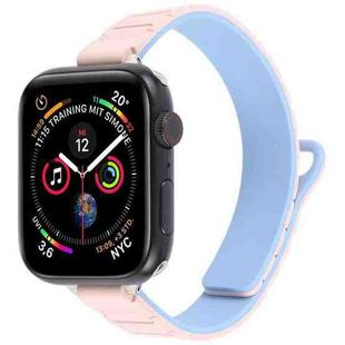 For Apple Watch 42mm / 41mm / 40mm / 38mm Slim I-shaped Magnetic Silicone Watch Band(Silver+Blue Pink)