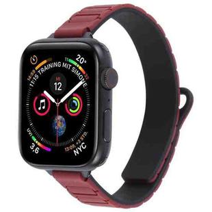 For Apple Watch 46mm / 49mm / 45mm / 44mm Slim I-shaped Magnetic Silicone Watch Band(Black+Wine Red Black)