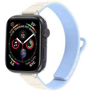 For Apple Watch 46mm / 49mm / 45mm / 44mm Slim I-shaped Magnetic Silicone Watch Band(Silver+Blue White)