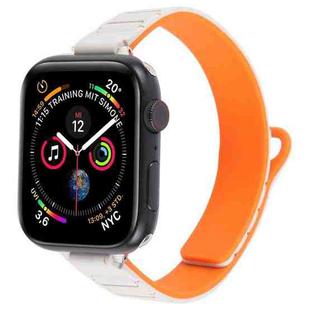 For Apple Watch 46mm / 49mm / 45mm / 44mm Slim I-shaped Magnetic Silicone Watch Band(Silver+Starlight Orange)