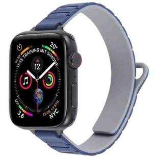 For Apple Watch 46mm / 49mm / 45mm / 44mm Slim I-shaped Magnetic Silicone Watch Band(Black+Dark Blue Grey)