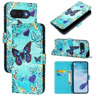 For Google Pixel 9a Colored Drawing Pattern Plain Weave Leather Phone Case(Love Butterfly)
