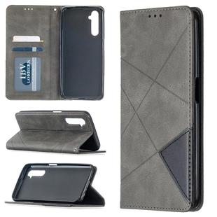 For OPPO Realme 6 Rhombus Texture Horizontal Flip Magnetic Leather Case with Holder & Card Slots(Grey)