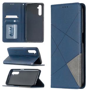 For OPPO Realme 6 Rhombus Texture Horizontal Flip Magnetic Leather Case with Holder & Card Slots(Blue)