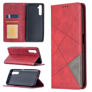 For OPPO Realme 6 Pro Rhombus Texture Horizontal Flip Magnetic Leather Case with Holder & Card Slots(Red)