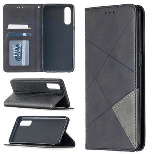 For OPPO Reno3 Pro Rhombus Texture Horizontal Flip Magnetic Leather Case with Holder & Card Slots(Black)