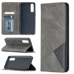 For OPPO Reno3 Pro Rhombus Texture Horizontal Flip Magnetic Leather Case with Holder & Card Slots(Grey)
