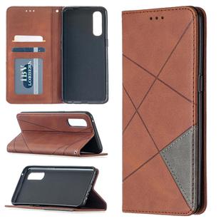For OPPO Reno3 Pro Rhombus Texture Horizontal Flip Magnetic Leather Case with Holder & Card Slots(Brown)