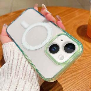 For iPhone 14 Contrast Color Gradient Transparent MagSafe Phone Case(Green + Blue)