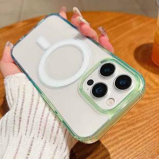 For iPhone 14 Pro Max Contrast Color Gradient Transparent MagSafe Phone Case(Green + Blue)