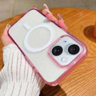 For iPhone 15 Plus Contrast Color Gradient Transparent MagSafe Phone Case(Purple Pink + Light Purple)
