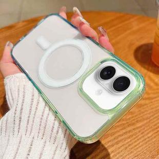 For iPhone 16 Contrast Color Gradient Transparent MagSafe Phone Case(Green + Blue)