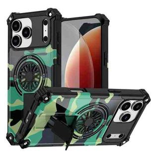 For iPhone 17 Pro Max Camouflage Kickstand Rotating Shaft MagSafe Phone Case(Green Camouflage)