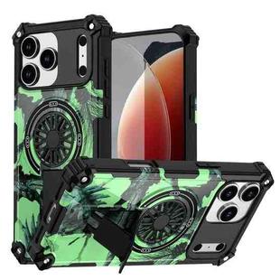 For iPhone 17 Pro Camouflage Kickstand Rotating Shaft MagSafe Phone Case(Bright Green Branches)