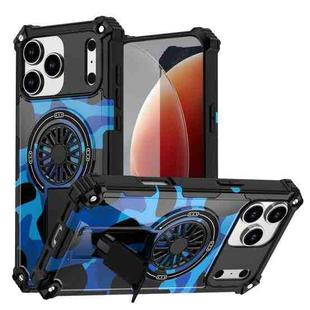For iPhone 17 Pro Camouflage Kickstand Rotating Shaft MagSafe Phone Case(Blue Camouflage)