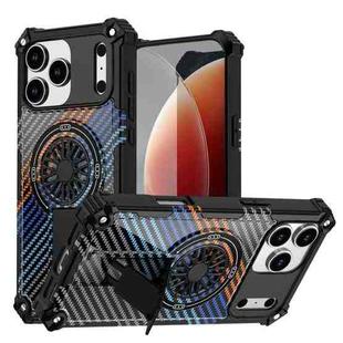 For iPhone 17 Pro Camouflage Kickstand Rotating Shaft MagSafe Phone Case(Carbon Fiber Rainbow)