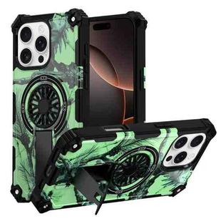 For iPhone 16 Pro Max Camouflage Kickstand Rotating Shaft MagSafe Phone Case(Bright Green Branches)