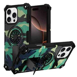 For iPhone 16 Pro Max Camouflage Kickstand Rotating Shaft MagSafe Phone Case(Green Camouflage)