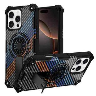 For iPhone 16 Pro Max Camouflage Kickstand Rotating Shaft MagSafe Phone Case(Carbon Fiber Rainbow)