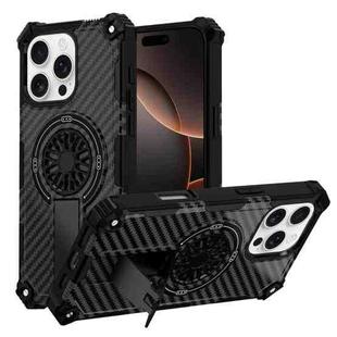 For iPhone 16 Pro Max Camouflage Kickstand Rotating Shaft MagSafe Phone Case(Carbon Fiber Black)