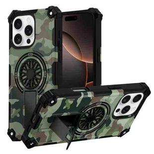 For iPhone 16 Pro Camouflage Kickstand Rotating Shaft MagSafe Phone Case(Army Green Camouflage)