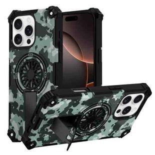 For iPhone 16 Pro Camouflage Kickstand Rotating Shaft MagSafe Phone Case(Mint Green Camouflage)
