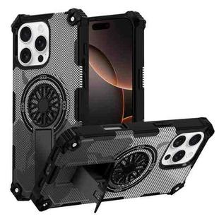 For iPhone 16 Pro Camouflage Kickstand Rotating Shaft MagSafe Phone Case(Carbon Fiber Grey)
