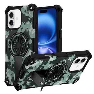 For iPhone 16 Plus Camouflage Kickstand Rotating Shaft MagSafe Phone Case(Mint Green Camouflage)