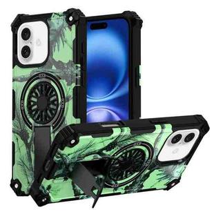 For iPhone 16 Camouflage Kickstand Rotating Shaft MagSafe Phone Case(Bright Green Branches)