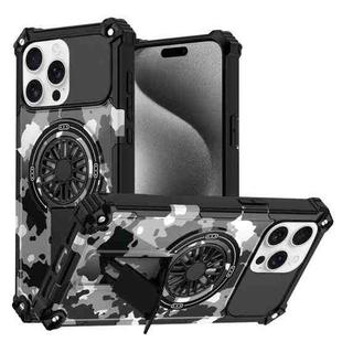 For iPhone 15 Pro Max Camouflage Kickstand Rotating Shaft MagSafe Phone Case(Mint Green Camouflage)
