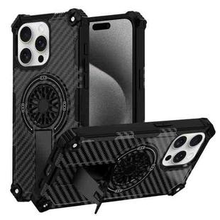 For iPhone 15 Pro Max Camouflage Kickstand Rotating Shaft MagSafe Phone Case(Carbon Fiber Black)