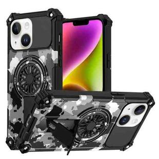 For iPhone 14 Plus Camouflage Kickstand Rotating Shaft MagSafe Phone Case(Mint Green Camouflage)