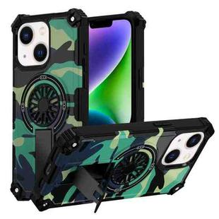 For iPhone 14 Plus Camouflage Kickstand Rotating Shaft MagSafe Phone Case(Green Camouflage)