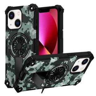 For iPhone 14 / 13 Camouflage Kickstand Rotating Shaft MagSafe Phone Case(Mint Green Camouflage)