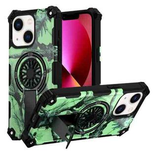 For iPhone 14 / 13 Camouflage Kickstand Rotating Shaft MagSafe Phone Case(Bright Green Branches)