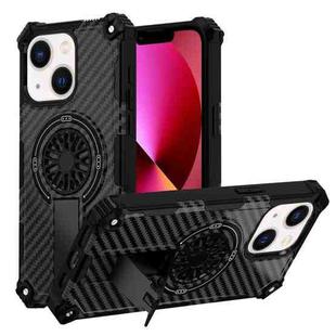 For iPhone 14 / 13 Camouflage Kickstand Rotating Shaft MagSafe Phone Case(Carbon Fiber Black)