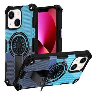 For iPhone 14 / 13 Camouflage Kickstand Rotating Shaft MagSafe Phone Case(Carbon Fiber Sky Blue)