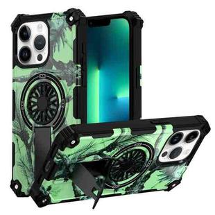 For iPhone 13 Pro Max Camouflage Kickstand Rotating Shaft MagSafe Phone Case(Bright Green Branches)