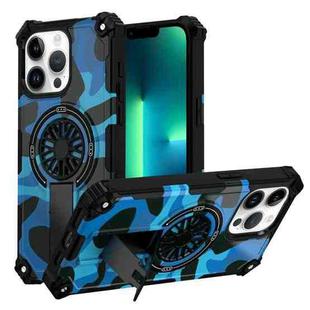 For iPhone 13 Pro Max Camouflage Kickstand Rotating Shaft MagSafe Phone Case(Blue Camouflage)