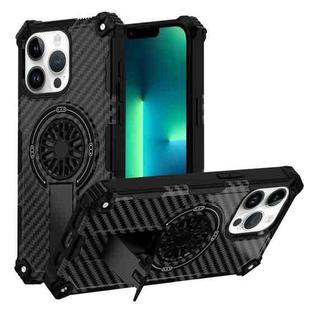 For iPhone 13 Pro Max Camouflage Kickstand Rotating Shaft MagSafe Phone Case(Carbon Fiber Black)