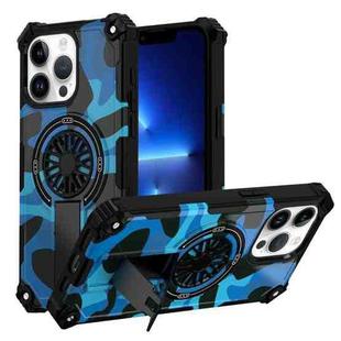 For iPhone 13 Pro Camouflage Kickstand Rotating Shaft MagSafe Phone Case(Blue Camouflage)