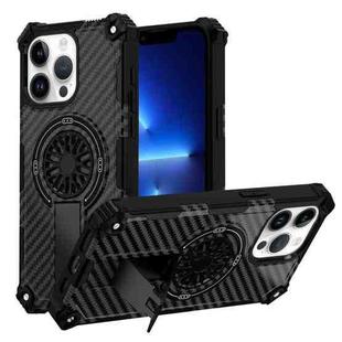 For iPhone 13 Pro Camouflage Kickstand Rotating Shaft MagSafe Phone Case(Carbon Fiber Black)