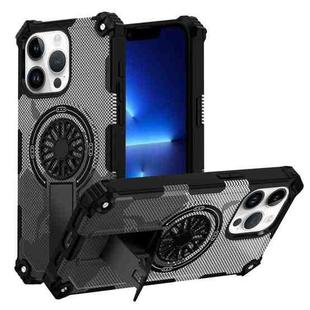 For iPhone 13 Pro Camouflage Kickstand Rotating Shaft MagSafe Phone Case(Carbon Fiber Grey)