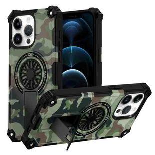 For iPhone 12 Pro Max Camouflage Kickstand Rotating Shaft MagSafe Phone Case(Army Green Camouflage)