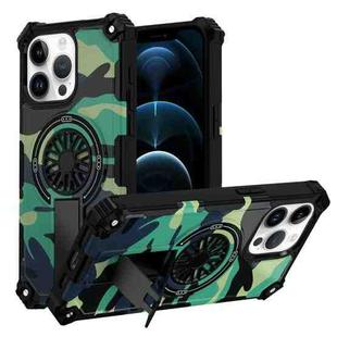 For iPhone 12 Pro Max Camouflage Kickstand Rotating Shaft MagSafe Phone Case(Green Camouflage)