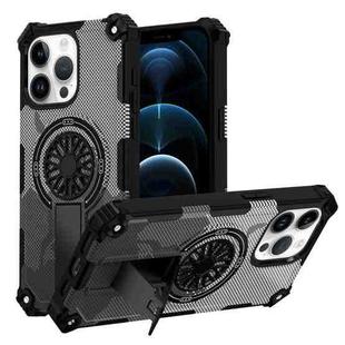 For iPhone 12 Pro Max Camouflage Kickstand Rotating Shaft MagSafe Phone Case(Carbon Fiber Grey)