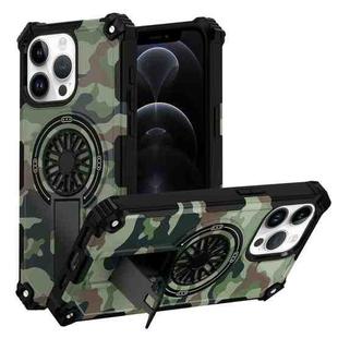 For iPhone 12 / 12 Pro Camouflage Kickstand Rotating Shaft MagSafe Phone Case(Army Green Camouflage)
