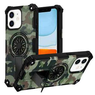 For iPhone 11 Camouflage Kickstand Rotating Shaft MagSafe Phone Case(Army Green Camouflage)