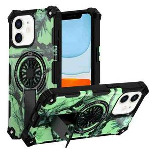 For iPhone 11 Camouflage Kickstand Rotating Shaft MagSafe Phone Case(Bright Green Branches)